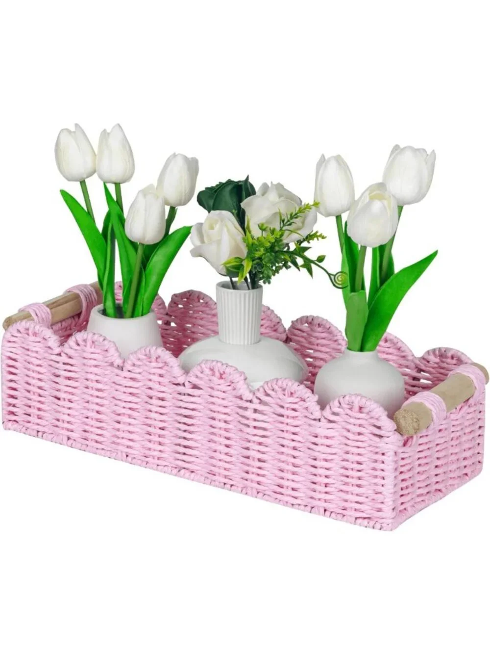 Scalloped Edge Paper Rope Gift Basket - Stylish Storage Solution, Empty Decor